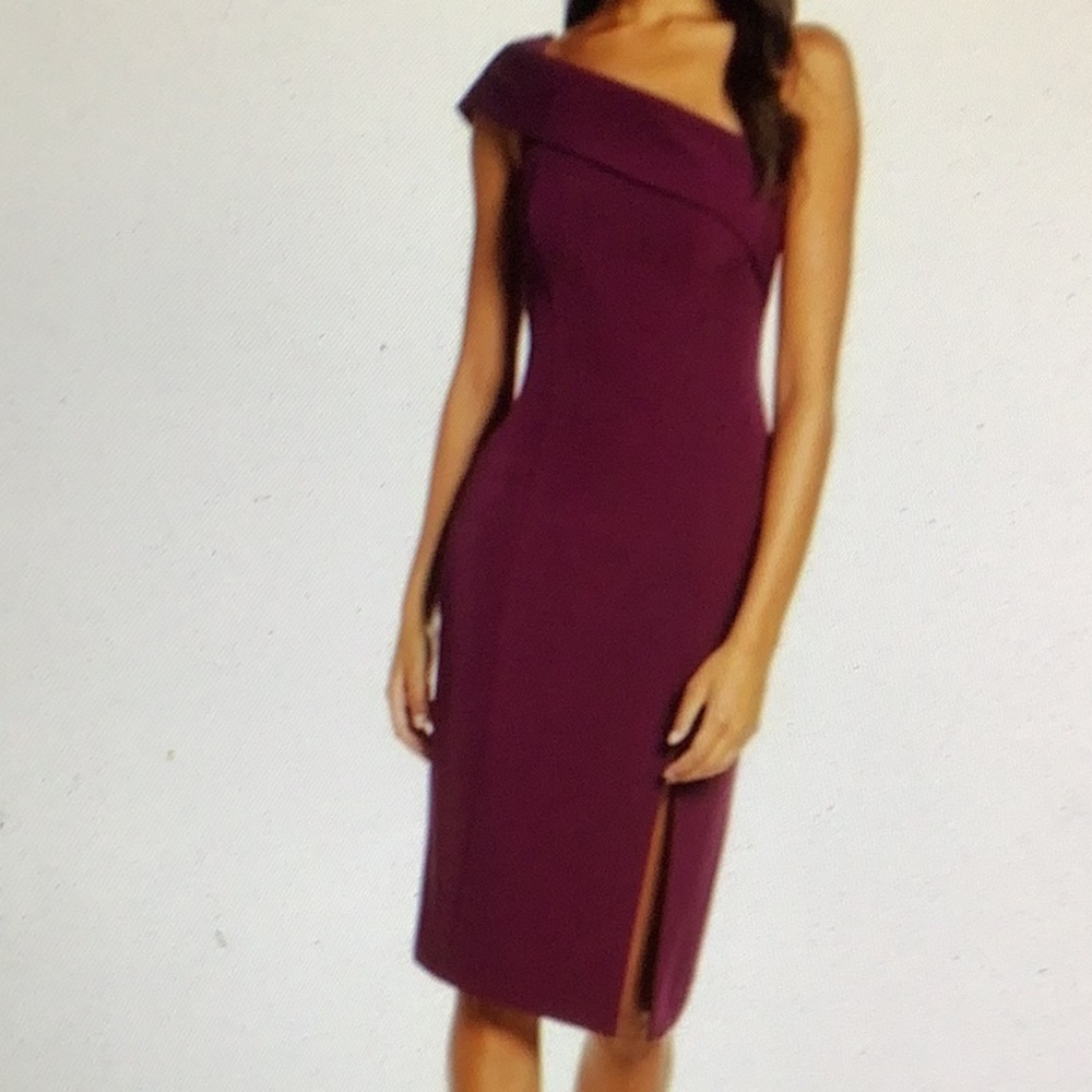 Eliza J Scuba Crepe Off-the-shoulder dress dusty plum 18